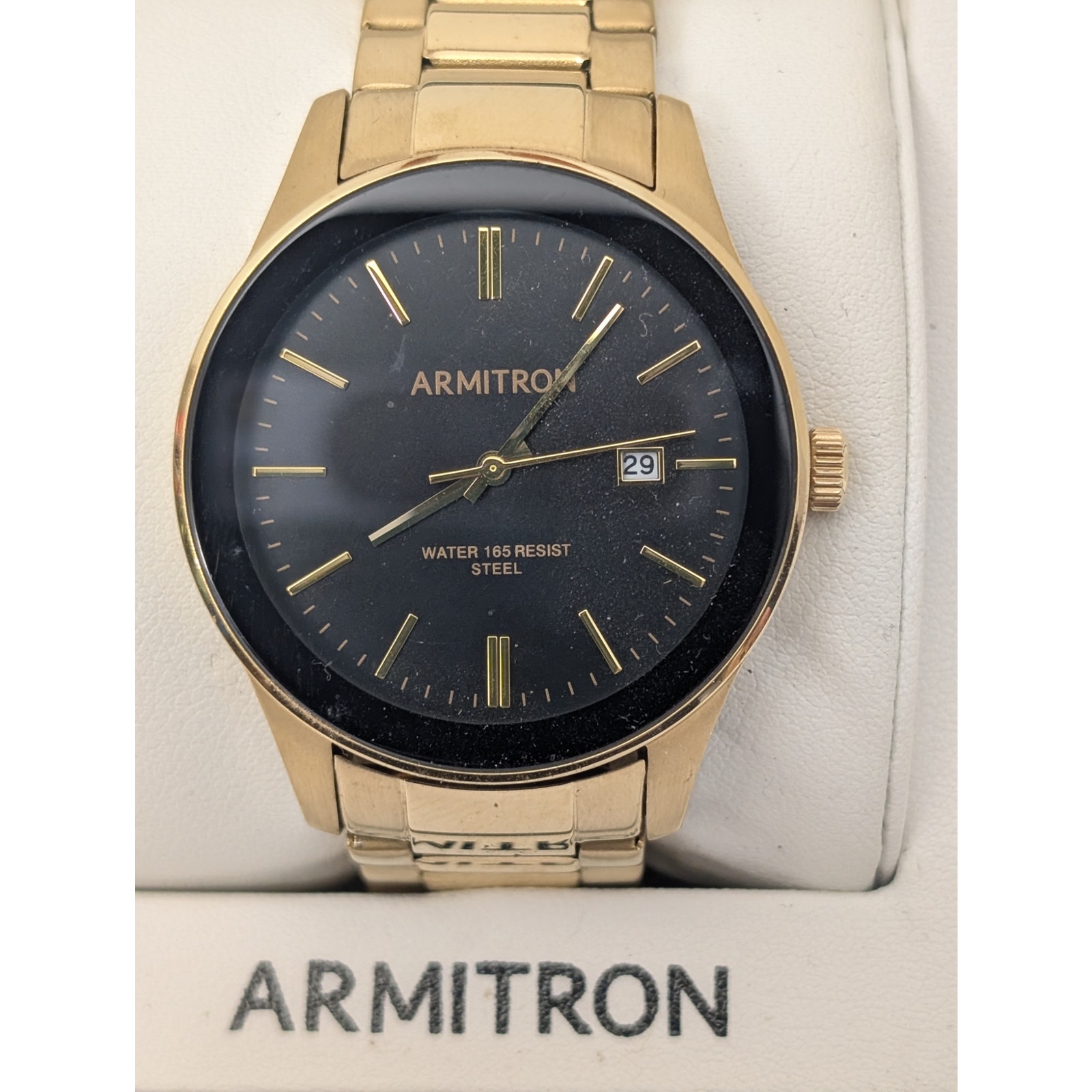 Armitron Mens GoldTone Stainless Steel Watch With Sleek Black Dial
